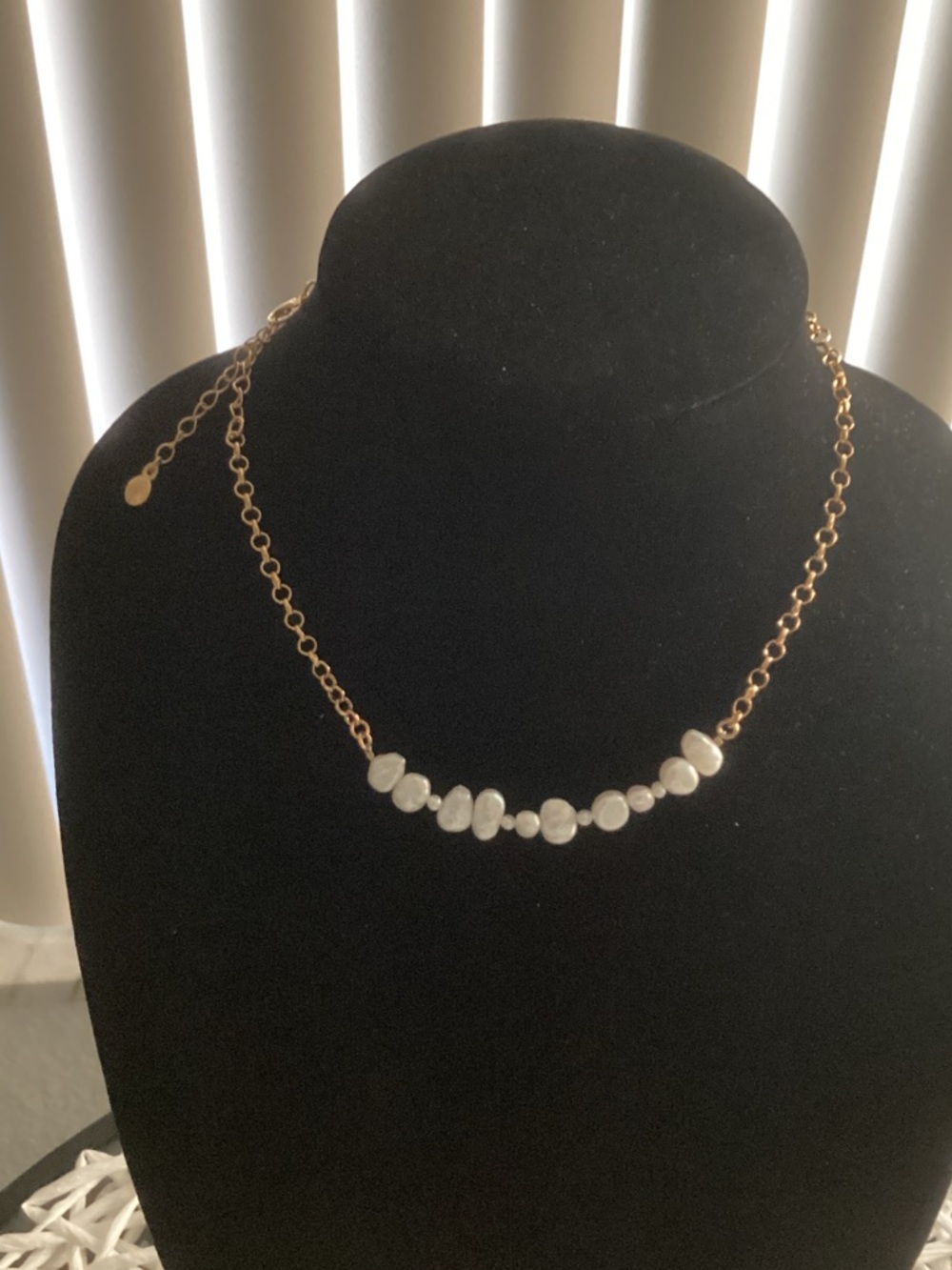 Gold Chain Necklace with White Pearl Beads